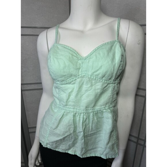 Aerie Light Aqua Blue Eyelet Corset Fitted Rouched  Linen Tank Top – Women's L - Picture 2 of 7